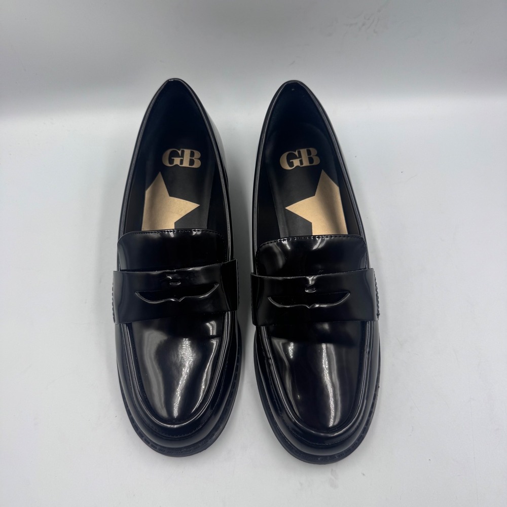 New GB GianniBini Black Patent Penny Loafers RoundToe SlipOn Shoes 6.5M 202507ZM